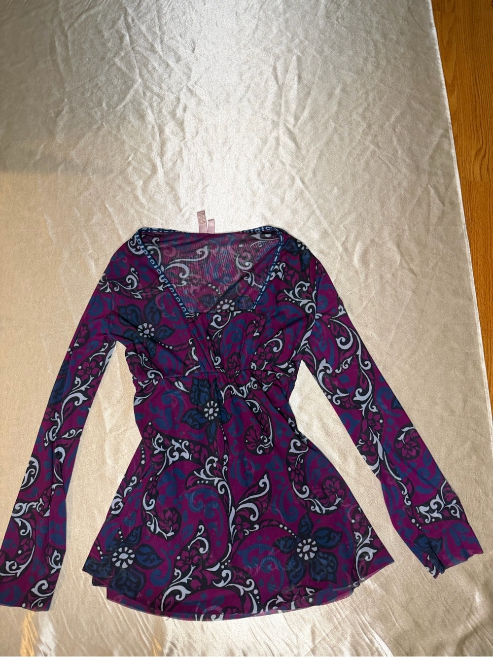 Sweet Pea by Stacy Frati Floral Paisley Mesh Long Sleeve Top Size Large Y2K